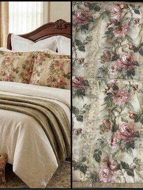 Vintage Croscill USA Made Floral Rose Print 2 Cottagecore Standard Pillow Shams